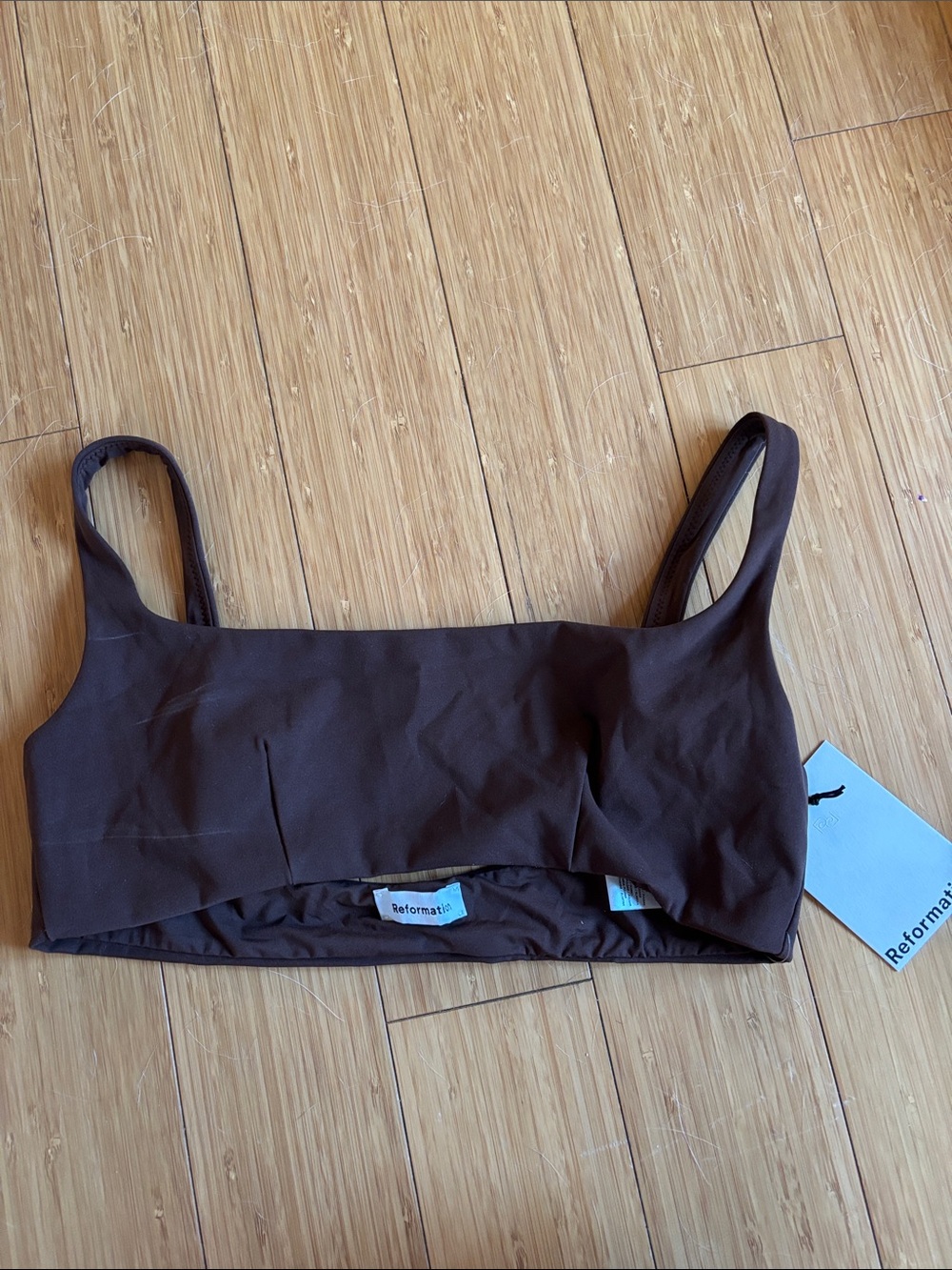 Reformation Chocolate Brown Scoop Bikini top